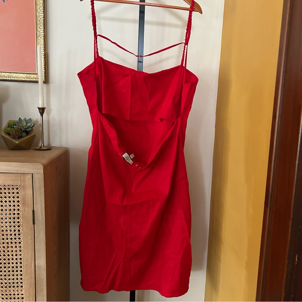 J.Crew Collection Side-Ruched Dress Stretch Linen-Viscose Blend Red Plus Size 24 - Picture 6 of 8
